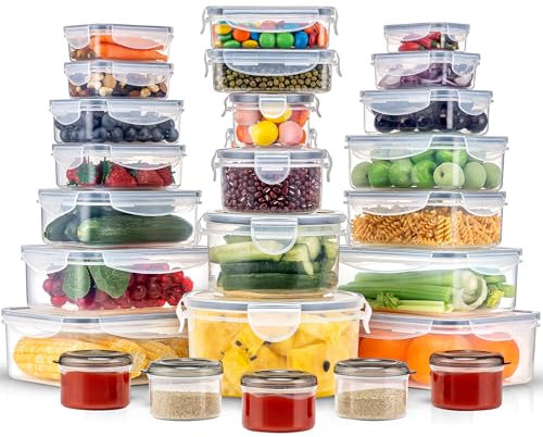 KUMD 50-Piece Airtight Food Storage Containers with Lids | Leakproof, BPA-Free, 25 Containers+ 25 Lids, Stackable & Microwave Safe Kitchen Organisers for Pantry, Meal Prep & Freezer Use, 40ml-2.5L