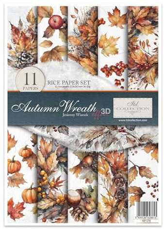 ITD Collection - Carta di riso Decopatch – Carta decoupage – Carta per decoupage – Fogli di carta Rice Paper – A4 29,7 x 21 cm – Autumn Wreath – RP-076