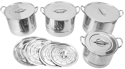 4pcs Edelstahl -Stahl -Topf mit Deckel, Geschirrspüler Sicheres Kochgeschirrset für Hochleistungs -Induktion mit Dampfer, Mehrzweckküchenkochgeschirrset für Eintopf, Köcheln