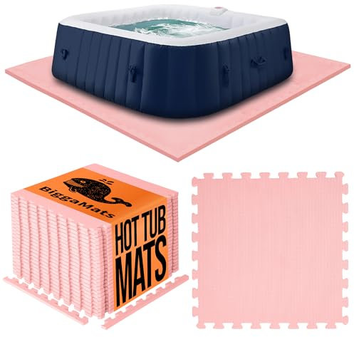 BIGGAMATS EVA Foam Hot Tub Mat | Blush Pink Non-Slip Interlocking Pool Mats | 50 x 1.4 cm Waterproof Outdoor Mats for Hot Tub, Spa & Paddling Pool | Pack of 4