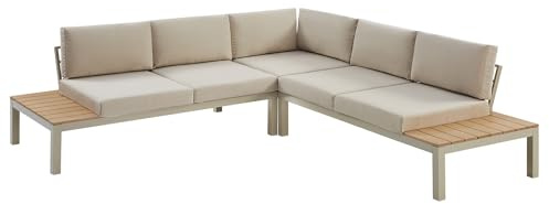 Sitzgruppe MIAMI LOUNGE - 240cm - champagner greige - Aluminium WPC | 6 Kissen inklusive, abnehmbarer Bezug, UV-beständig, wasserabweisend, pflegeleicht