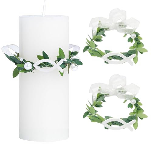 Sugeru 2 velas antigoteo para comunión, velas de bautizo, protección antigoteo, corona blanca para velas, decoración de bautizo, decoración de comunión, velas de boda, velas de comunión (peces, 2