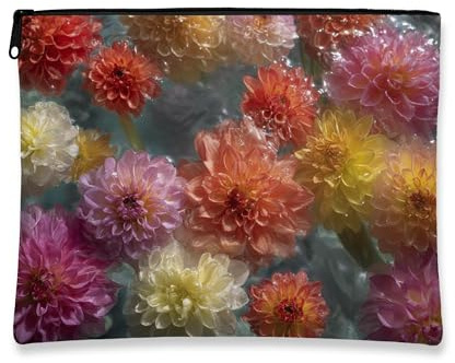 Petite pochette cosmétique portable en toile avec fermeture éclair, trousse de maquillage à motif floral, dahlia coloré, organisateur de voyage pour femme, cadeau de festival, trousse de toilette de