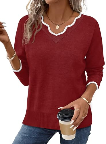Valentine Sweater for Women Women's Sweaters Christmas Sweaters for Women V Neck Pullover Cozy Sweaters for Women Trendy Fall Tops Winter Clothing Red M