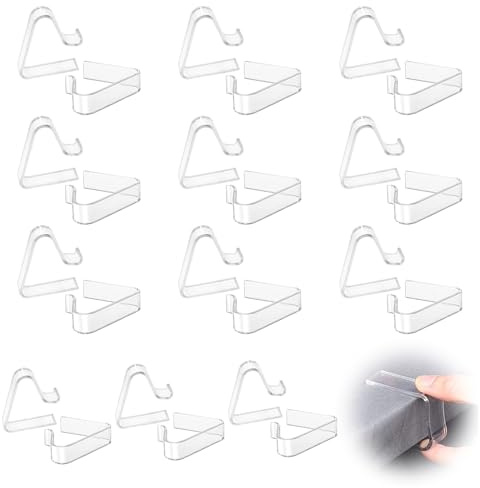 24Pcs Table Skirting Clips - Windproof Table Cloth Cover Clamps, Plastic Tablecloth Clips, Heavy Duty Picnic Table Grips 35-55mm Table, Transparent Clips for Camping Party Wedding Meeting