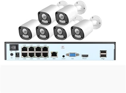 JOXLOVER Kit di Telecamere IP Poe da 6 MP Rilevamento Persona Facciale CCTV Video Sorveglianza Sicurezza per Esterni(None,6MP 6Cam 8NVR)
