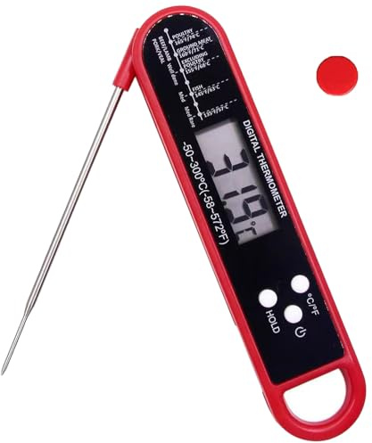 Meat Thermometer Digital,Instant Read Food Thermometer with Backlight LCD Screen, Waterproof Foldable Long Probe,Auto On/Off, Perfect for Kitchen Cooking,BBQ,Candy Making,BBQ (Red)