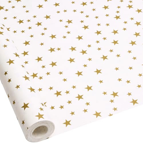Rouleau de papier cadeau blanc, 43 cm x 15 m, papier kraft recyclable imprimé d'étoiles pour emballage cadeau d'anniversaire, Noël, mariage.