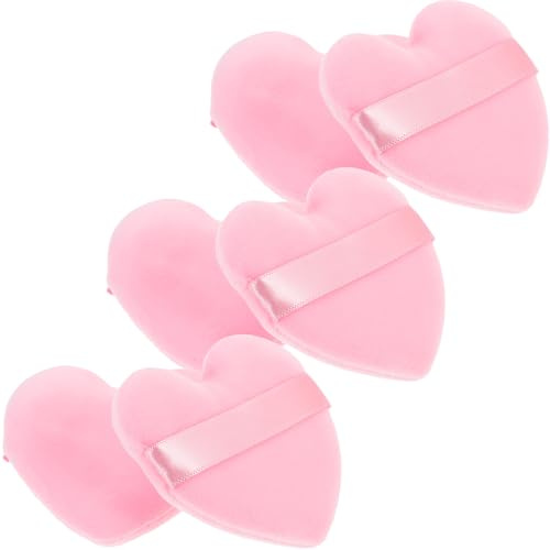 HAMPPLIES Lot de 6 Houppettes Maquillage Poudre Petite Taille Forme Cœur Rose Dragonne Maquillage Visage Femmes Voyage Poudre Fixante