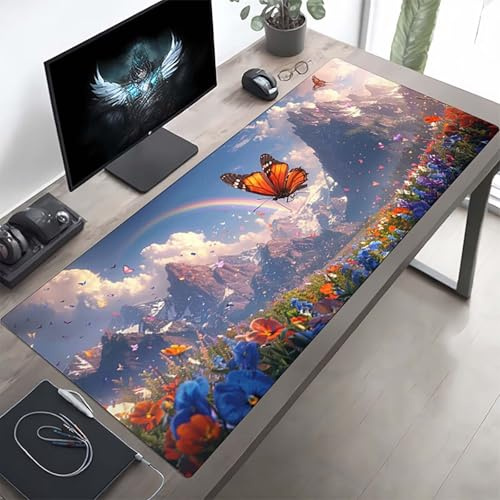 Gaming Mauspad 1600x800x3 mm Gaming Mousepad XXL Schmetterling Gelb Mauspad Schreibtischauflage, Genähte Kanten Mausmat, rutschfeste Gummibasis, Schreibtisch Schutz für Büro, Geschenke PjY9890 K-9