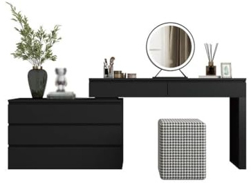 VEXDOSLE Frisiertisch und moderner minimalistischer Schrank, kleiner integrierter Schreibtisch für Schlafzimmer, Schminktisch, Aufbewahrung für Kopfteil, Bett, Schminktisch
