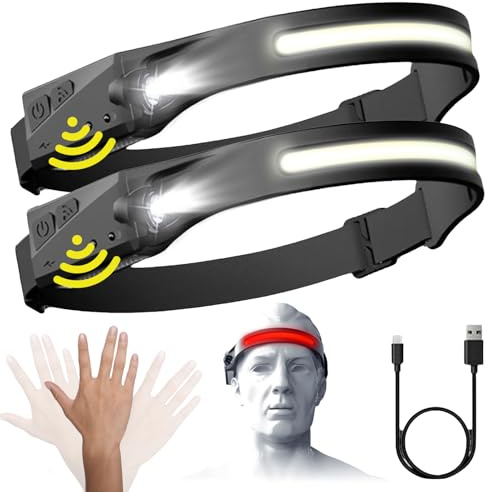 Reiteag Lumenoc Linterna Frontal - 230 Visión Total, Manos Libres, Linterna Frontal Led Con Sensor De Movimiento, Índice de Impermeabilidad Ipx4, Adecuada Para Correr, Pescar, Montar (2PCS)