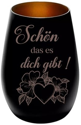 Lasergraviertes Windlicht „Schön, dass es dich gibt“ 465 ml–Geschenkglas mit Gravur, in 8 Farbvarianten, Longdrink- & Wasserglas, persönliches Geschenk für Freunde, Familie,Partner (schwarz bronze)