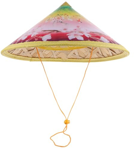 WESIEVYA Chapeau Conique en Bambou Naturel Tissé Chapeau de Pêche Chinois N°1 Accessoire de Déguisement pour Danse et Scène Asiatique pour Spectacles et Fêtes