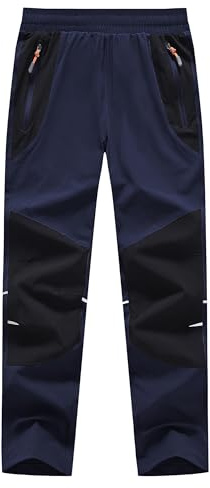 Buyboxs Boys Hiking Pants Kids Lightweight Outdoor Camping Pants Girls Quick Dry Waterproof Trousers with Zipper Pockets, Navy/Black XL