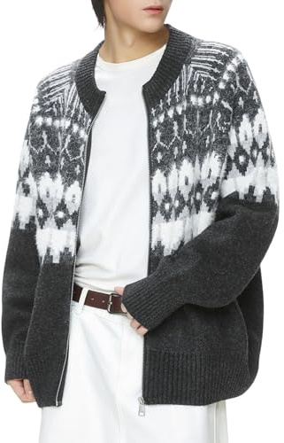 Generisch Jersey noruego para hombre de invierno, cálido, de cachemira, jersey de punto para mujer, manga larga, cuello redondo, patrón noruego, sudadera de punto grande