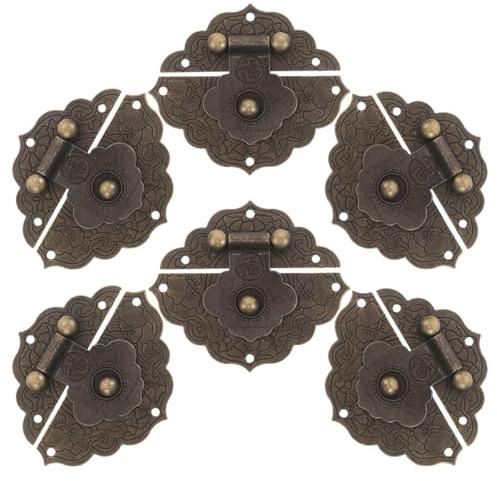 POPETPOP 6 Pièces Loquets à Verrouillage par Boîte en Métal Vintage pour Boîte à Bijoux en Bois Gravures Délicates, Fermeture Simple pour Coffrets de Rangement