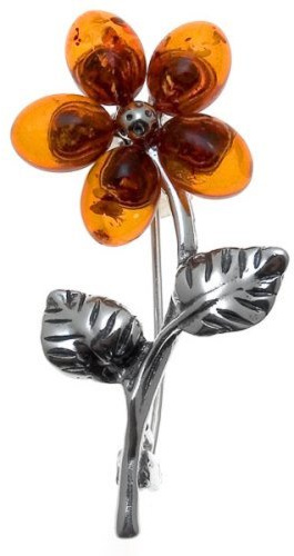 Ian and Valeri Co. Honey Amber Sterling Silver Flower Pin Brooch