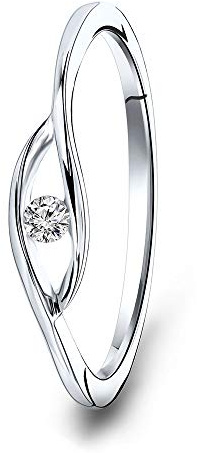 MIORE Anillo de mujer de oro blanco y amarillo 9 kt 375. Anillo solitario con diamante natural 0,05 ct. Anillo de compromiso. Joyas para mujer hipoalergénicas. Empaquetado en caja joyero regalo, 18