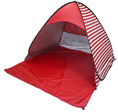 Ommda Strandmuschel Pop up Automatik Strandmuschel Sand Regendicht für Kinder und Baby UV Schutz UPF 50+ 2-3 Personen 165x150x110cm Rot und Streifen
