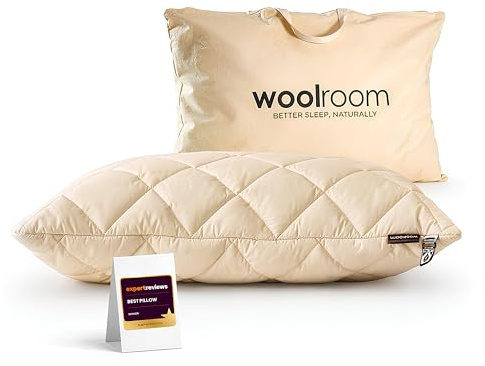 WOOLROOM Deluxe British Wool Pillow, Adjustable Firmness - Traceable Certified Hypoallergenic Cooling - Machine Washable Organic Cotton Cover 200tc - King Size Bed Pillow, 48x90 cm