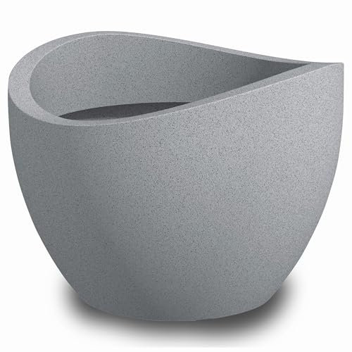 Scheurich Wave Globe 60, Pflanzgefäß/Blumentopf/Pflanzkübel, rund, Farbe: Stony Grey, hergestellt mit recyceltem Kunststoff, 10 Jahre Garantie, für den Außenbereich