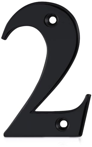 XFORT Matt Black Front Door Number 2, House Number Suitable for All Door Types including Wooden, uPVC, and Composite.