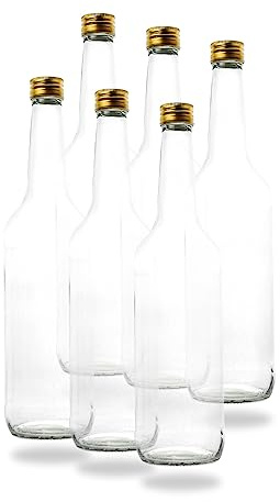 Flaschenbauer - 6 Leere Glasflaschen 700 ml 0,7 Liter mit PP28 Schraubverschluss Gold – verwendbar als Schnapsflaschen, Likörflaschen 700ml, Leere Weinflaschen, Essig und Öl