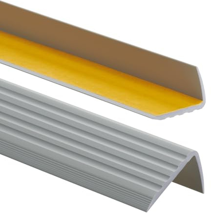 Profilo per bordi scale - Profilo angolare in PVC autoadesivo 41mm x 25mm, Paraspigolo - Strisce antiscivolo per gradini, 200cm, Grigio