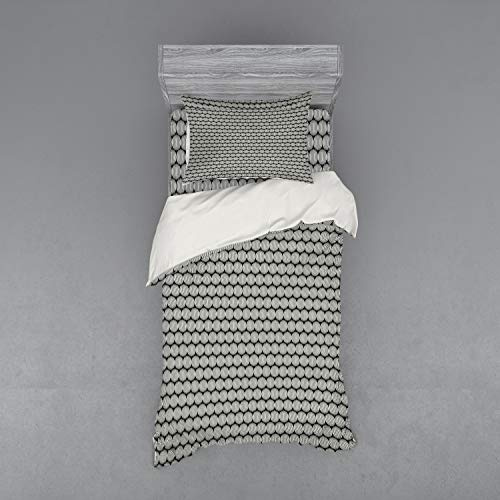 Ambesonne Abstract Duvet Cover Set, Ogee Pattern Circular Motifs Calm Tones Duo-Tone Illustration, 3 Piece Bedding Set with Sham and Fitted Sheet, Twin XL Size, Olive Green Off White