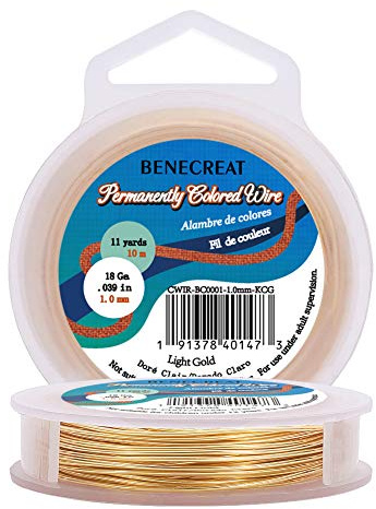 BENECREAT 10m 1mm Alambre de Cobre (Oro Claro) Cable Metálico Accesorios de manualidad para Diseño de Bisutería