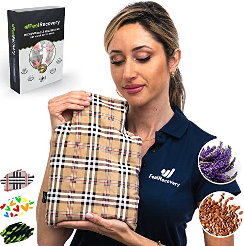 Cuscino Termico forma di Borsa dell'Acqua Calda - Cuscino Riscaldante con Semi di Lino e Fiori di Lavanda (30x22 cm) - Riscaldabile al Microonde con Federa Esterna Lavabile in Cotone 100%