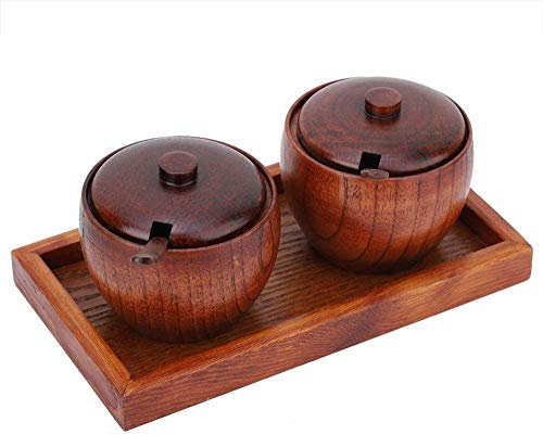 Pot En Bois Naturel Avec Couvercle Et Cuillère Pour Cuisines Et Restaurants, Pour Café, Épices, Sucrier, Totalement Inoffensif