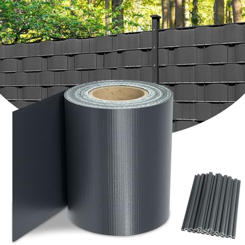 SWANEW 70 m x 19 cm, paneles de protección visual de PVC, para vallas de doble varilla, incluye 60 clips de fijación, lámina de protección visual de PVC, para valla de jardín, balcón, color antracita