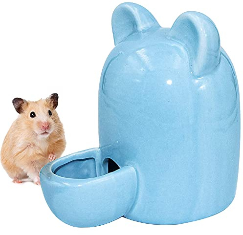 Botella Agua de Hámster de Cerámica, Dispensador Agua Automático Cerámica Hámster, Botella Agua Hámster Cerámica, Silencio Bebedero Hámster, 250ml, para Erizo, Cobaya, Hámster Animal Pequeño (Azul)