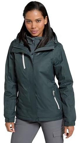 Mountain Warehouse Veste Bracken Melange 3 en 1 pour Femme-Imperméable, testée thermiquement, Respirante, réglable - Coutures sèches et Capuche Amovible - Voyages, Hiver Kaki 44