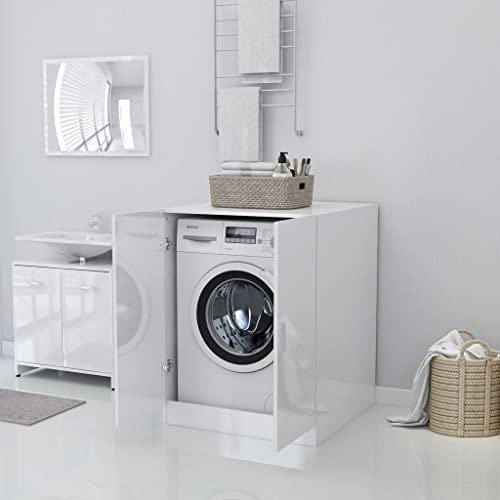 GOTOTOP Armoire Machine à Laver Meuble Salle de Bain Gain de Place 71 X 71,5 X 91,5 Cm Blanc Brillant