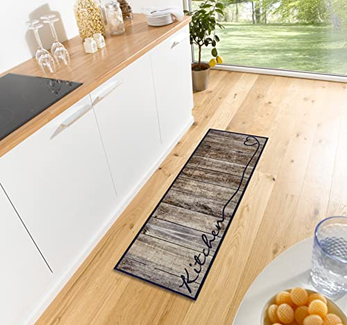 Hanse Home Zala Living Cook & Clean Läufer – rutschfest Teppichläufer Flachgewebe Kurzflor Teppich Küchenteppich Waschbar Küchenläufer Kitchen für Flur, Küche, Wohnzimmer – Braun Taupe, 50x150cm