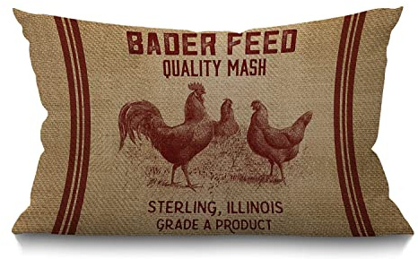 BGBDEIA Funda de cojín de arpillera con diseño vintage de pollo, decoración del hogar, funda de almohada lumbar de algodón y lino para sofá, decoración del hogar, rectangular, 30 x 50 cm