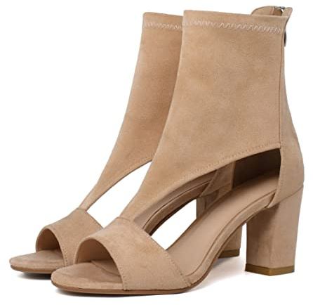 Sailimy Women's Beige Open Toe Booties Summer Sandals Peep Toe Booties Boots 9