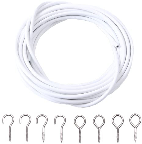 ASIWUJING Curtain Wire 6 Metres Net Curtain Wire Cord Cable with 20 Hooks and 20 Eyes
