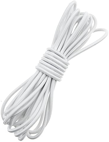Fantasyon 3MM White Elastic Cord 5M Elastic String Bungee Cord | Round stretchy cord bungee rope multifunctional drawstring elastic for backpack tent poles DIY craft projects camping