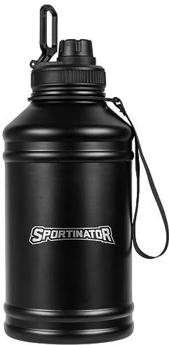 SPORTINATOR Hydrated Fitness Edelstahl Trinkflasche 2,2 Liter, Wasserflasche für Gym, Fitnessstudio, Workout, Fitness, Sport, Outdoor - Leicht, Stoßfest (schwarz)