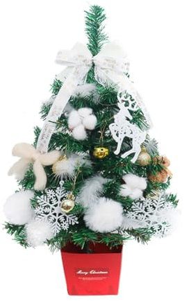 LICHENGTAI Künstlicher Weihnachtsbaum Weiß, 60CM Esstisch Schnee Fallender Weihnachtsbaum mit Weihnachtskugeln und LED Beleuchtung, Geeignet für Weihnachten Partys Zuhause Drinnen und Draußen