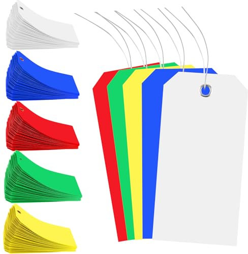 500 Kunststoff-Versandanhänger mit Draht, wasserdicht, strapazierfähig, mit Schnurdrähten, bunt, 11,4 x 7,5 cm