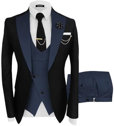 Wangyue Mens Black Navy Suit Slim Fit Tuxedo 3 Piece Suits for Men Wedding Groomsmen Suit Prom Dress Tuxedo, M