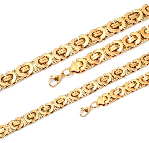 Schmuck-Checker Breite Goldkette Byzantiner Königskette Männer Schmuck Edelstahl Halskette vergoldet flach HipHop Kette