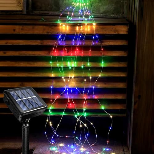Acxilexy Solar Lichterkette, 10 Stränge 2M 200 LEDs Wasserdichte Lichterschweif, 8 Modi Glühwürmchen Bündel Lichter, Kupferdraht Wasserfall Lichterketten für Gießkanne Baum Balkon Außen Deko