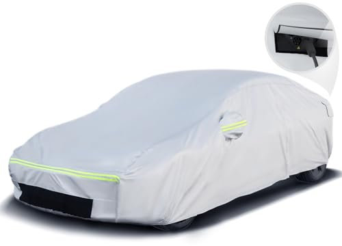 Favoto Autoabdeckung für Tesla Model 3 - Wasserdicht Model 3 Abdeckplane Wetterfest 6 Schichten PEVA mit Baumwolle seitlichem Reißverschluss Belüftungslöchern Ladesteckdosen
