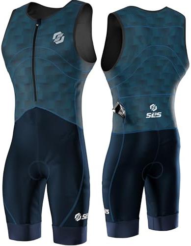 SLS3 Triathlon Suits Mens - Premium Trisuit Triathlon Men - Sleeveless, Quick Drying Tri Kit with Large Back Pocket (Navy Fractal, Medium)